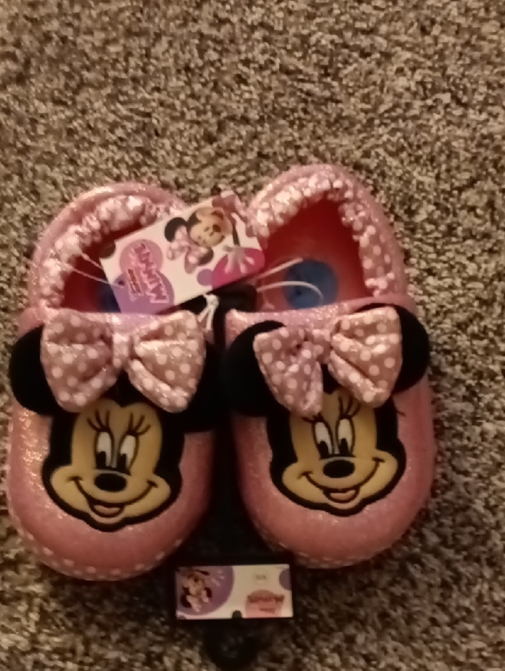 Nwt Minnie Mouse Pink Glitter Slipers